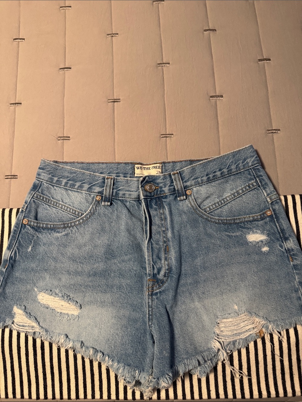 We The Free Light Blue Distressed High-Rise Denim Shorts